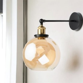 Kinkiet ścienny złota oprawa klosz bursztynowy 20 cm