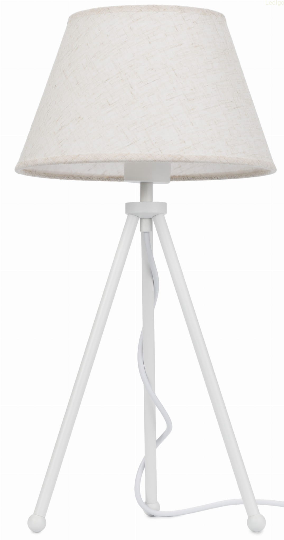Lampa stojąca biała NEPTUN Mini z lnianym abażurem Karo