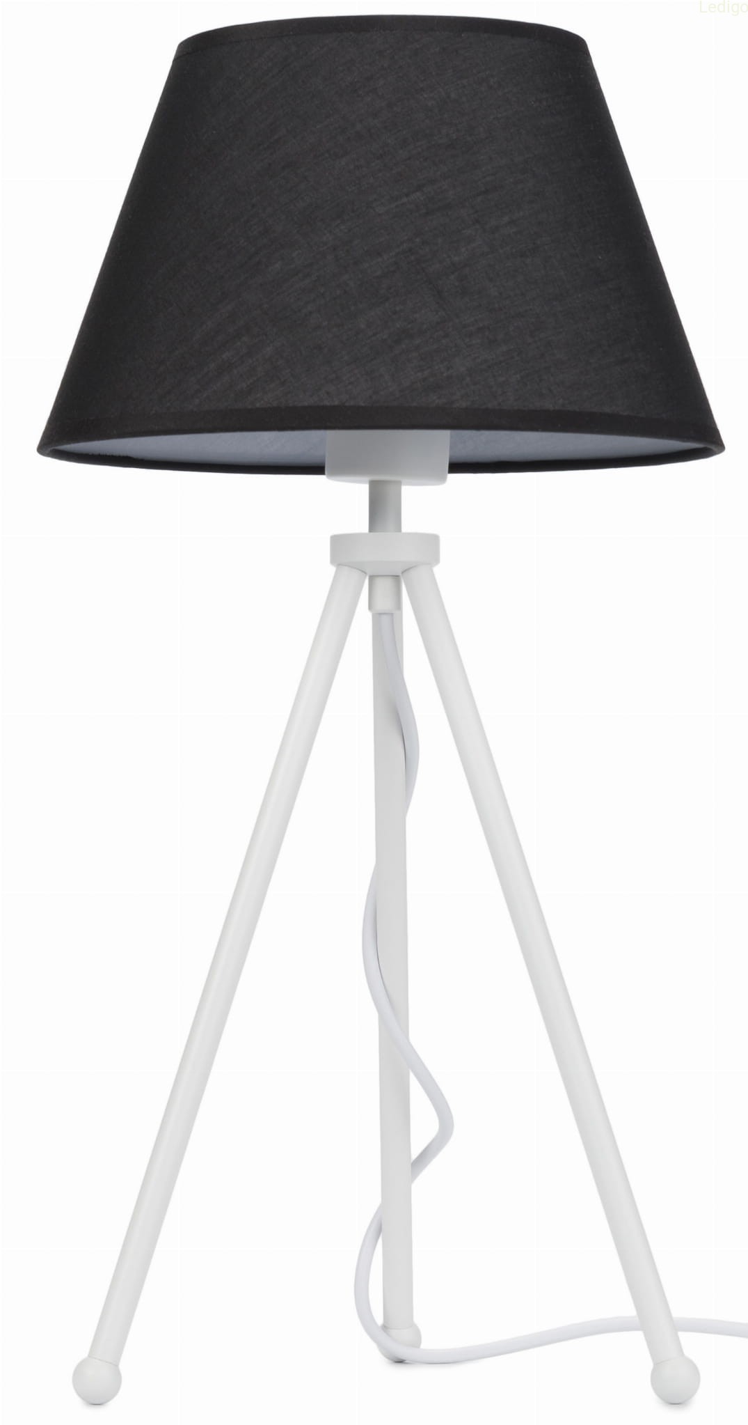 Lampa stojąca biała NEPTUN Mini z czarnym abażurem Karo