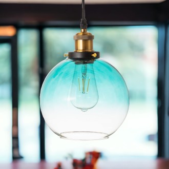 Lampa wisząca szklana kula turkusowa ombre