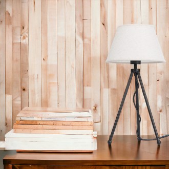 Lampa stojąca czarna NEPTUN Mini z lnianym abażurem Karo