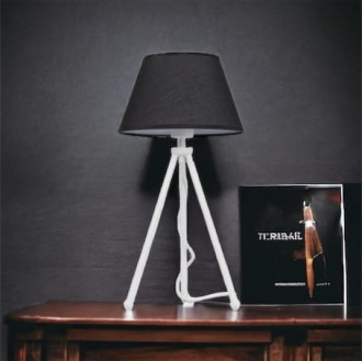 Lampa stojąca biała NEPTUN Mini z czarnym abażurem Karo