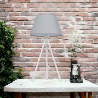 Lampa stojąca biała NEPTUN Mini z szarym abażurem Karo