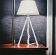Lampa stojąca biała NEPTUN Mini z lnianym abażurem Karo