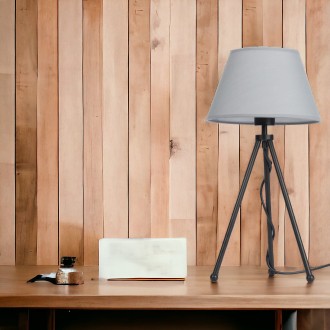 Lampa stojąca czarna NEPTUN Mini z szarym abażurem Karo