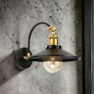 Kinkiet metalowy Retro na łuku czarno złoty płaski 