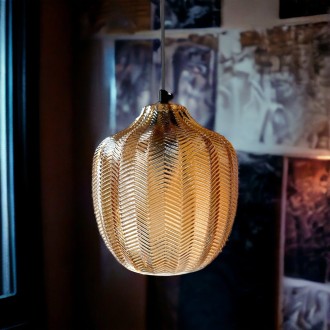 Lampa wisząca szklana Chevron złota bursztynowa 