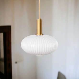 Lampa wisząca szklana MODERNA duża złota mleczna