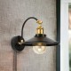 Kinkiet metalowy Retro na łuku czarno złoty płaski z kablem