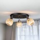 Lampa sufitowa czarny plafon potrójny klosz bambusowy