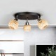 Lampa sufitowa czarny plafon potrójny klosz bambusowy