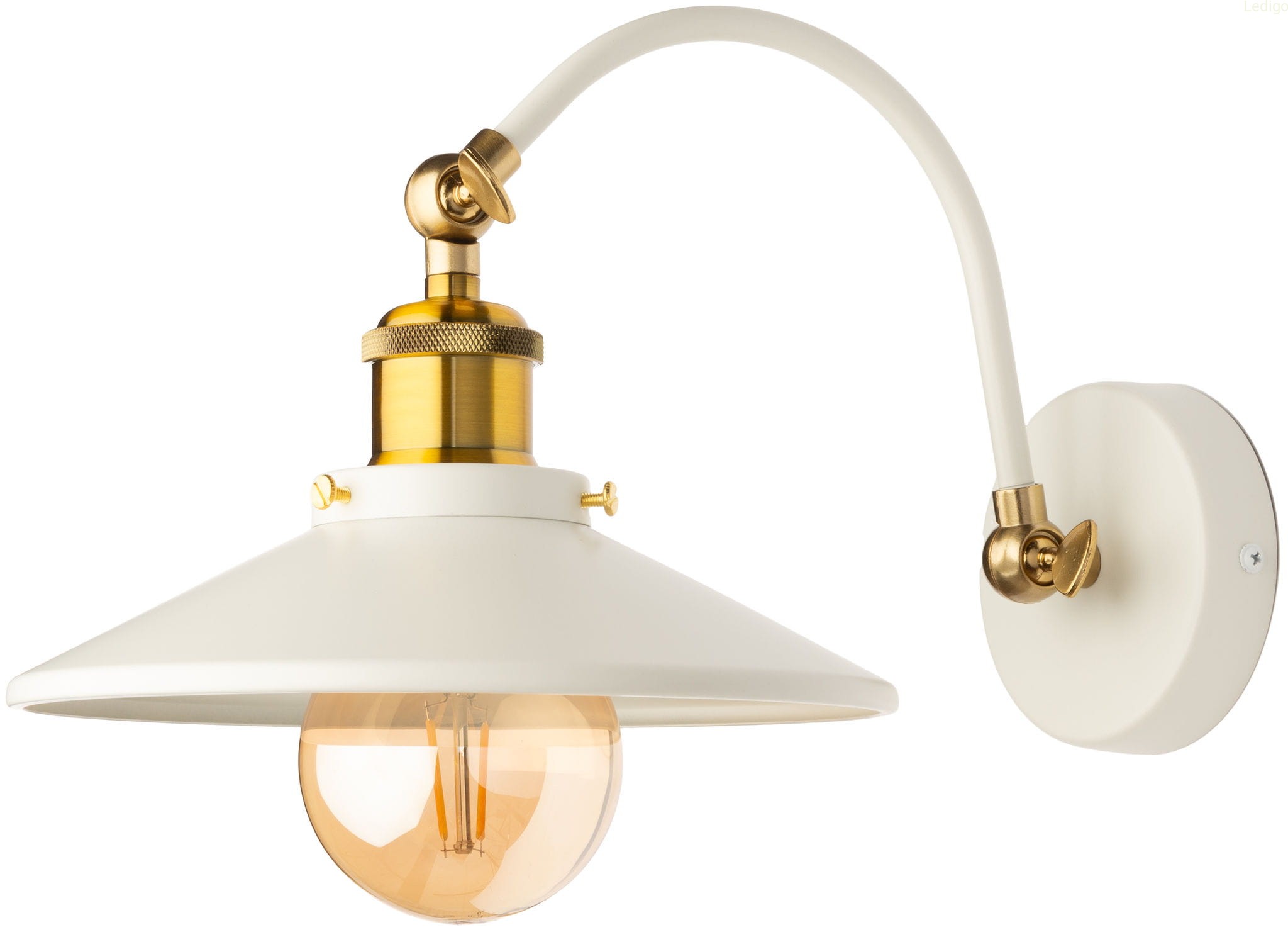 Kinkiet metalowy Retro na łuku biało złoty płaski