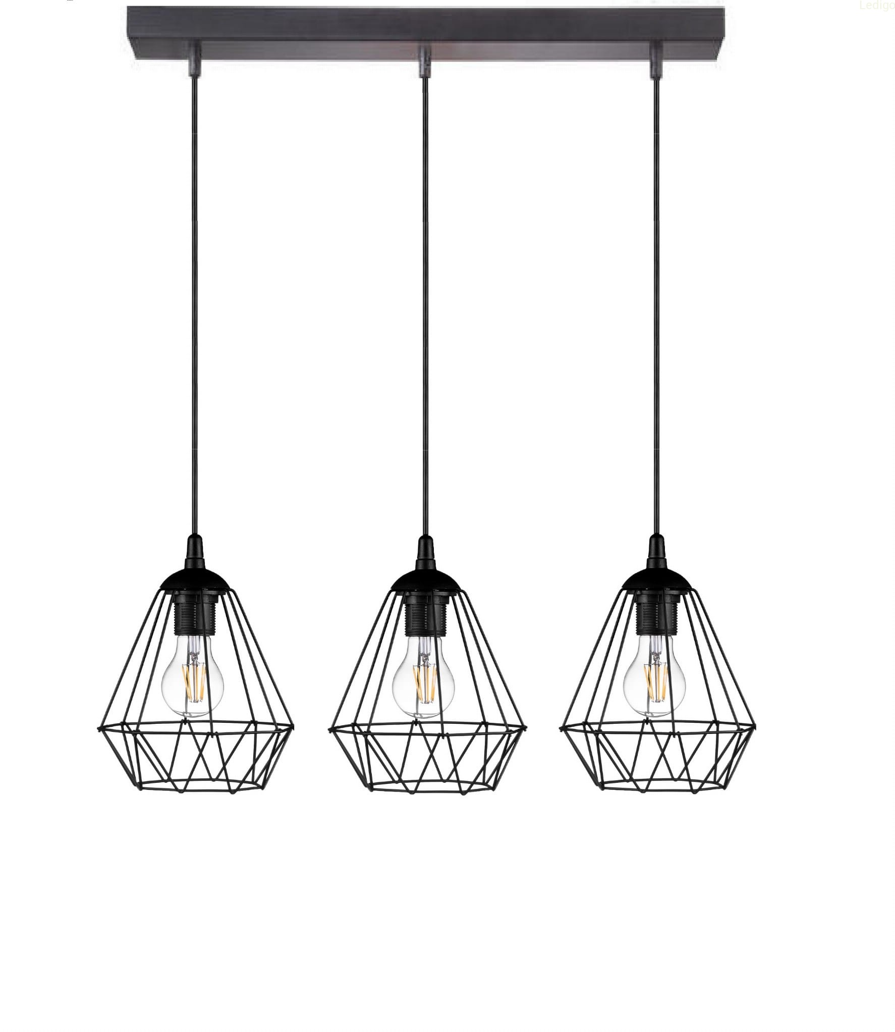 Lampa wisząca loft DIAMENT listwa potrójna czarna