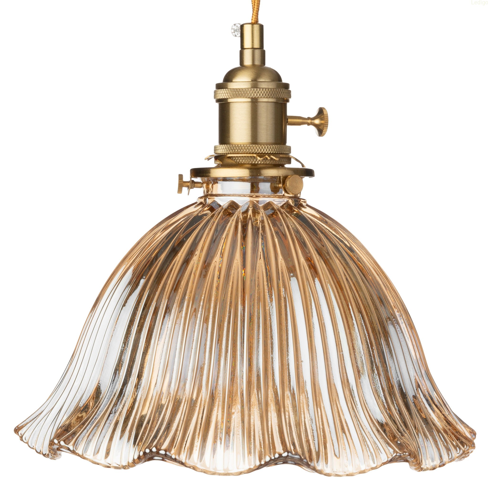 Lampa wisząca szklana złota bursztynowa ryflowana