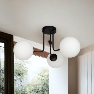 Lampa sufitowa black mat Milano żyrandol 3 klosze mleczne kule