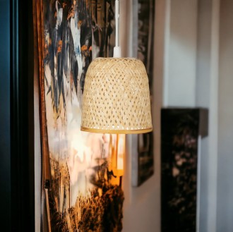 Lampa wisząca BOHO bambusowa biała PHU01