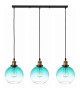 Lampa wisząca na listwie potrójna KULA szklana niebieska