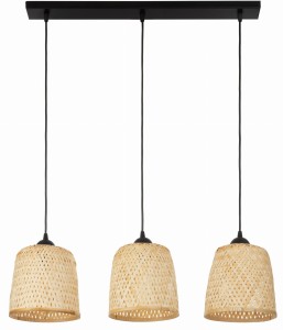 Lampa wisząca na listwie potrójny klosz bambusowy TH1C