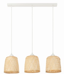 Lampa wisząca na listwie potrójny klosz bambusowy TH1C
