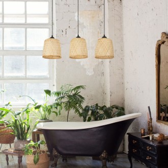 Lampa wisząca na listwie potrójny klosz bambusowy TH1C