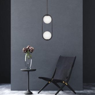 Lampa wisząca czarna Milano Ring podwójna mleczne kule 