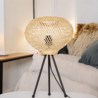 Lampa stojąca czarna NEPTUN Mini z abażurem bambusowym TH04S 
