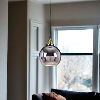 Lampa wisząca  duża szklana kula GRAFITOWA lustrzana