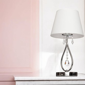 Lampka nocna stołowa lampa z abażurem chromowana Wenecja