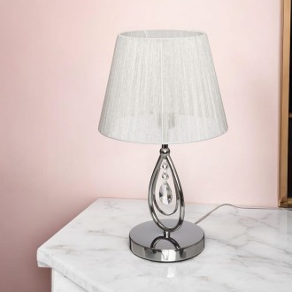 Lampka stołowa chromowana z białym plisowanym abażurem Wenecja