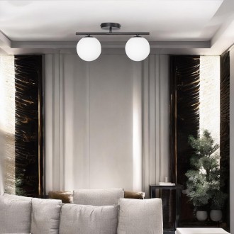 Lampa sufitowa plafon Milano black podwójna mleczne kule  