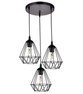 Lampa wisząca loft DIAMENT potrójna na plafonie czarna
