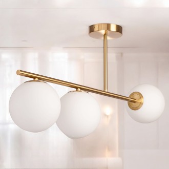 Lampa sufitowa Milano złota potrójna mleczne kule 