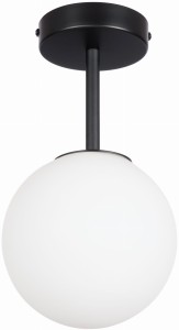 Lampa sufitowa plafon Milano black pojedyncza mleczna kula 