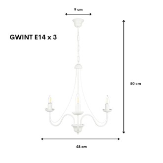 Lampa sufitowa żyrandol świecznikowy trójramienny biały Baron  