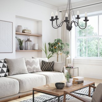 Lampa sufitowa żyrandol świecznikowy pięcioramienny czarny Baron