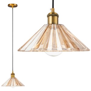 Lampa wisząca szklana plisowana Japandi bursztynowa