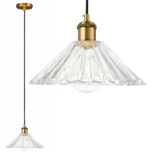 Lampa wisząca szklana plisowana Japandi przezroczysta