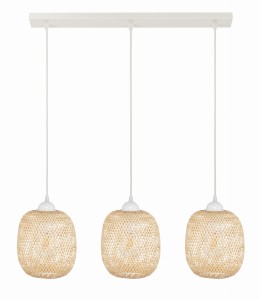 Lampa potrójna listwa biała klosz boho bambusowy PHU12B
