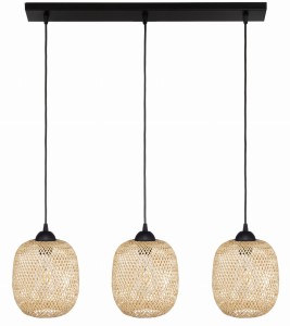 Lampa potrójna listwa czarna klosz boho bambusowy PHU12B 