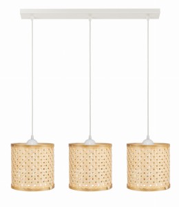 Lampa potrójna listwa biała klosz boho bambusowy PHU13C