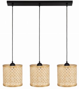 Lampa potrójna listwa czarna klosz boho bambusowy PHU13C