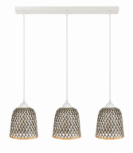 Lampa potrójna listwa biała klosz boho bambusowy PHU15E