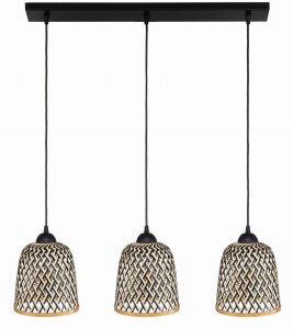 Lampa potrójna listwa czarna klosz boho bambusowy PHU15E