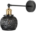 Kinkiet regulowany Rustic czarny klosz bambusowy 