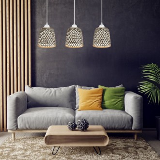 Lampa potrójna listwa biała klosz boho bambusowy PHU15E