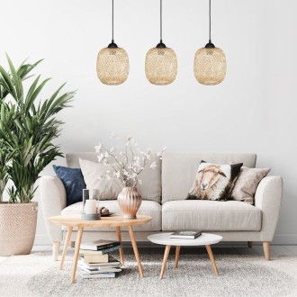 Lampa potrójna listwa czarna klosz boho bambusowy PHU12B 