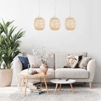 Lampa potrójna listwa biała klosz boho bambusowy PHU12B