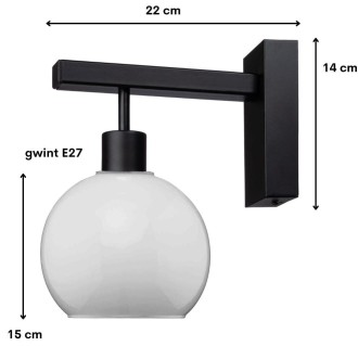 Kinkiet ścienny metalowy czarny klosz Venus Milky