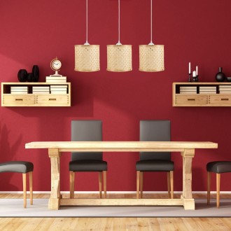 Lampa potrójna listwa biała klosz boho bambusowy PHU13C