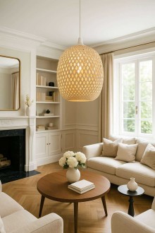 Lampa wisząca biała BOHO bambusowa 30cm TH11